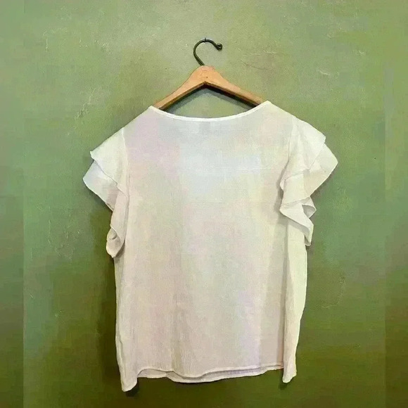 White Ruffle Sleeve Crew Neck Blouse, Size XL - Picture 3 of 3